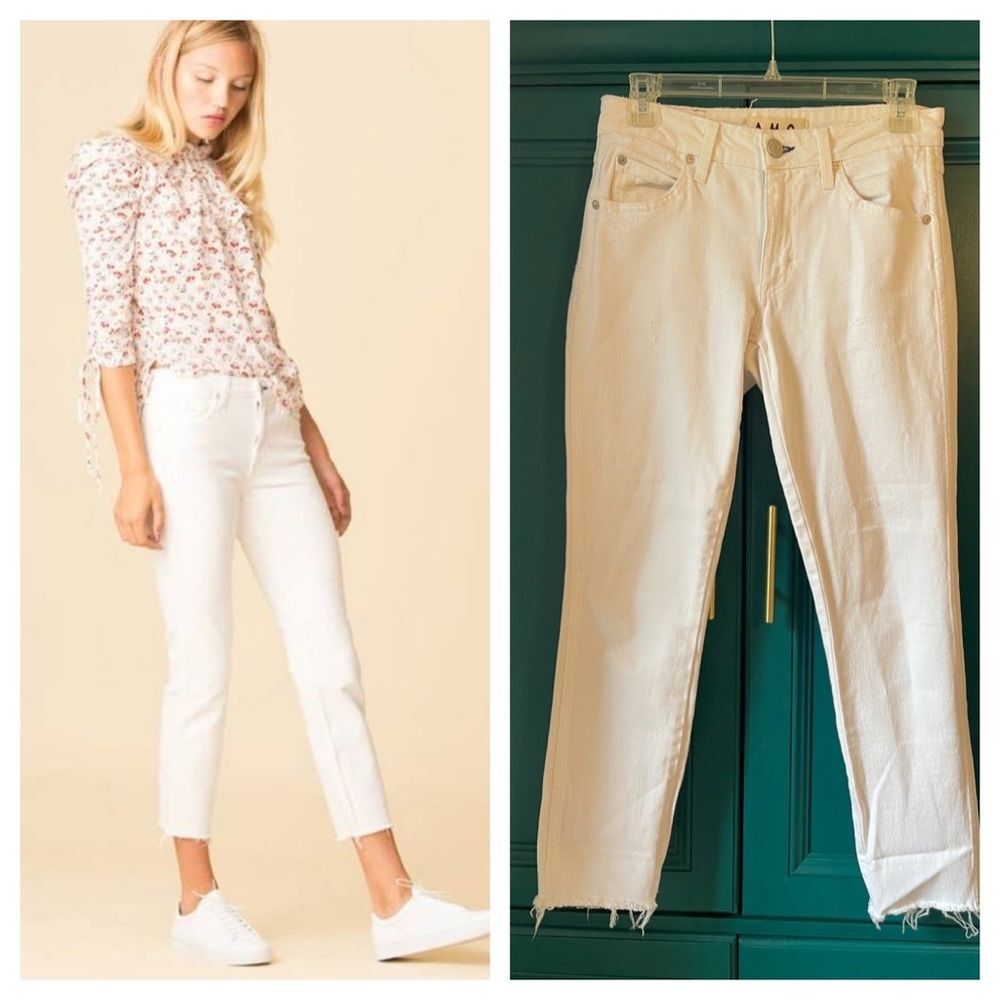 AMO Cropped Jeans stix crop White Sea salt wash denim sz 26